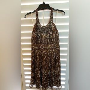 Sparkly animal print halter top dress with jeweled collar